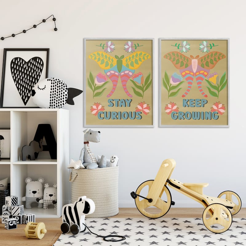 Stupell Stay Curious & Keep Growing Framed Giclee Art Design By Julia Fox (Set of 2)