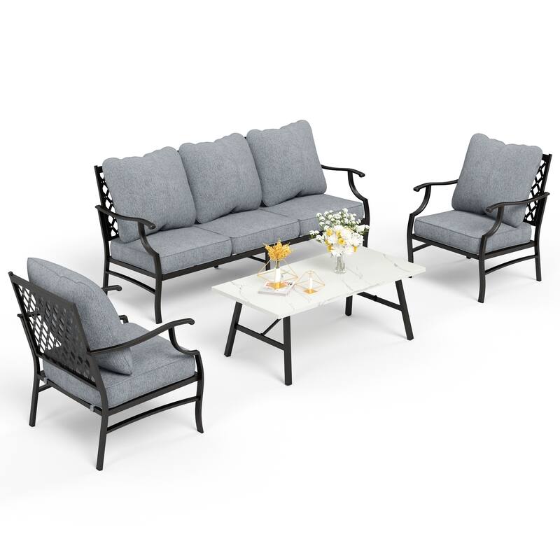 MAISON ARTS 4/5-Piece Patio Conversation Sets, Sofa Set with 2 xSingle Sofa Chairs, 1 x 3-seater Sofa and Coffee Table/Ottomans