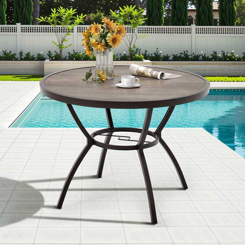 EROMMY Outdoor Dining Set, Swivel Rocking Chairs, Rectangular Table w Umbrella Hole, Patio Furniture Set for Backyard