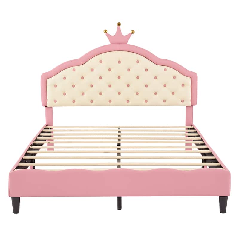 Full Size Lovely Crown Fantasy PU Leather Princess Bed