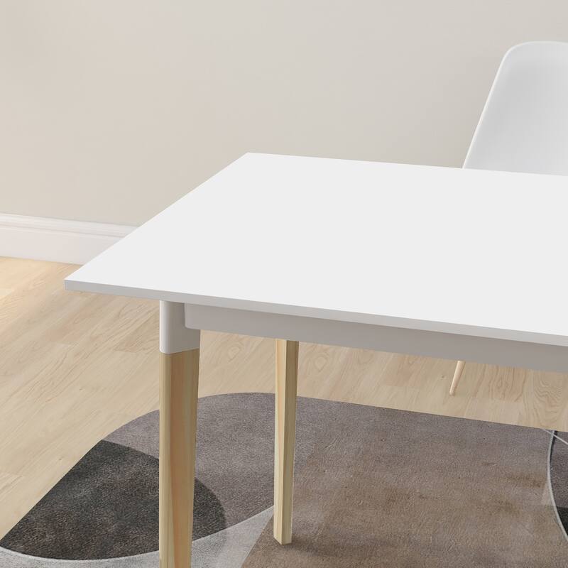 Modern Dining Table 47 Inch Kitchen Table Rectangular Top with Solid Wood Leg-White - White