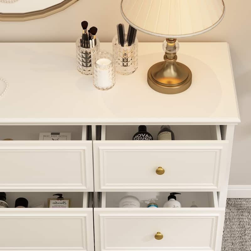 63" Wide 9/12 Drawer Dresser for Bedroom, Modern Farmhouse Double Dresser with Gold Knobs, Large Storage Chest