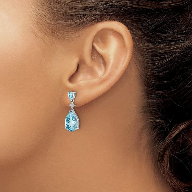 Curata 925 Sterling Silver Dangle Rhodium Plated Lt Swiss Blue and White Topaz Earrings 23x6mm