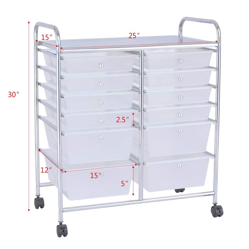 12-Drawers Rolling Storage Cart with Organizer Top - See Details - Clear