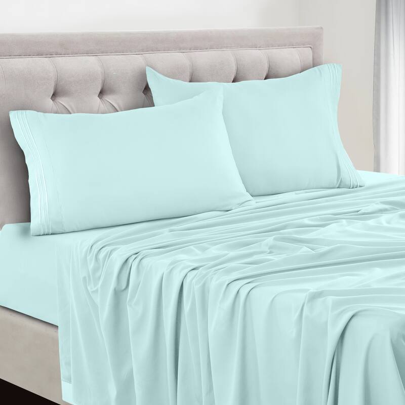 6 Piece Bed Sheet Set Deep Pocket Ultra Soft Microfiber Bedding Sheets - Twin XL - Spa Blue