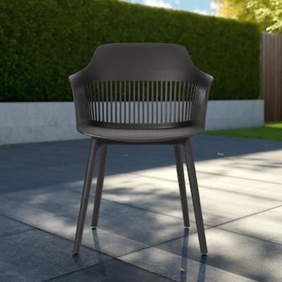 Outdoor Patio Chair Set of 2, Curved Back, Weather Resistant Black Finish