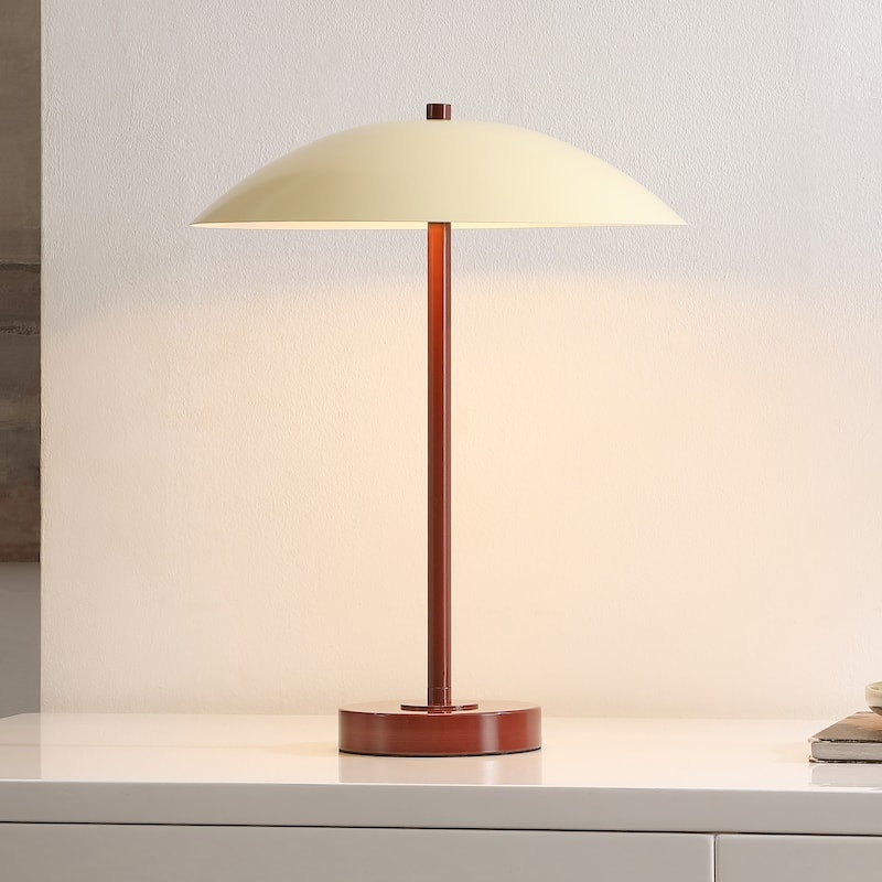 SAFAVIEH Stassi 16-inch Metal Table Lamp (LED Bulb Included) - 13"W x 13"D x 16"H - Red/Cream