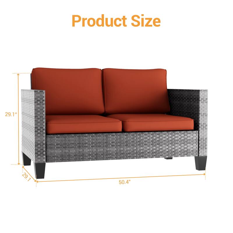 Livoosun Patio Loveseat Sofa Outdoor Wicker Couch, 2-Seater Furniture with High Back and Removable Cushions