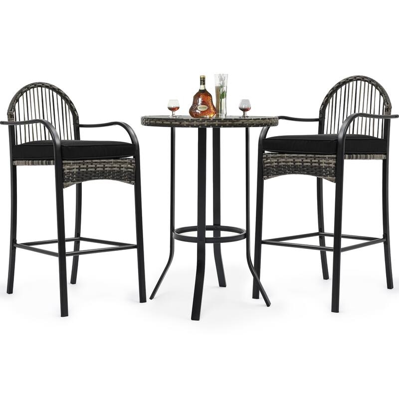 Moasis Round 2 Person Outdoor Bar Dining Set - 3 Pcs - Black