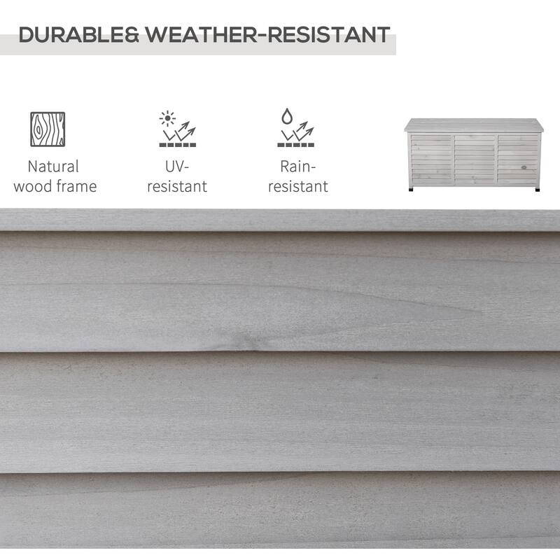 ​​Grey Rustic Fir Wood Storage Deck Box with Ventilation Gaps and Seat for Patio Garden and Workshop​