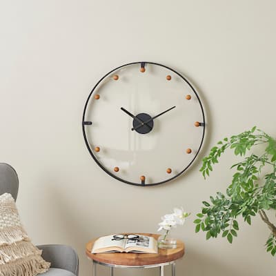 Gold or Black Metal Wall Clock with Acrylic Face and Ball Accents