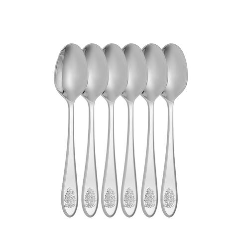 Spode Christmas Tree Dessert Spoons, Set of 6 - Silver - 7.3 Inch