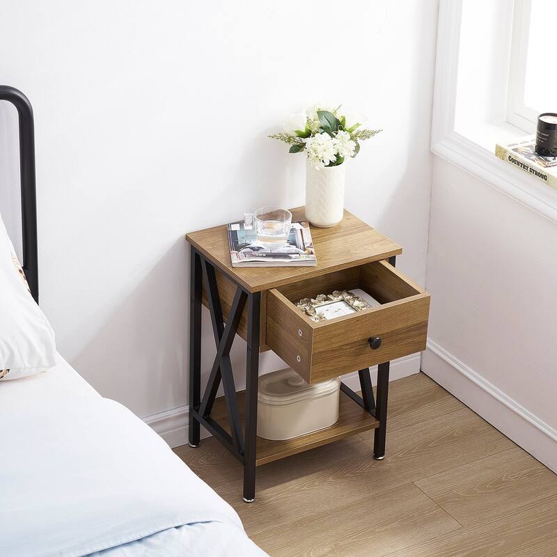 VECELO Mid Century Modern Nightstand with Storage Shelves, Set of 2 Nightstands, End Table/Side Table