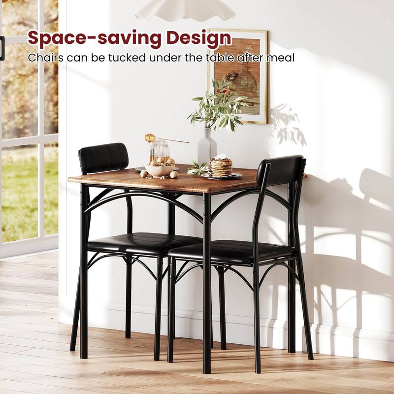 Costway 3 PCS Dining Table Set with Upholstered Seats Padded Backrests