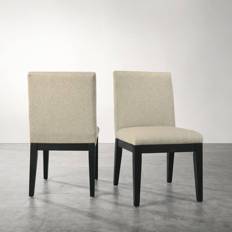 Modern Solid Wood Dining Chairs with Fabric Seats and Rubberwood Legs, for Dining Rooms, Set of 2, Beige