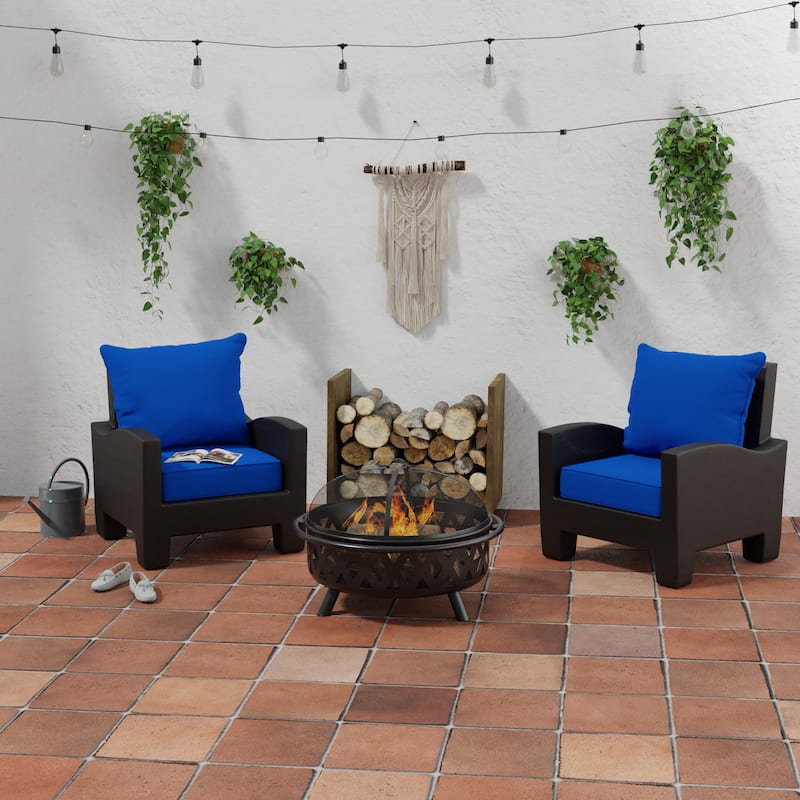 Sunbrella 24" x 47" Blue Solid Outdoor Deep Seat Cushion Set with Welt - 46.5'' L x 24'' W x 6'' H - Canvas Pacific