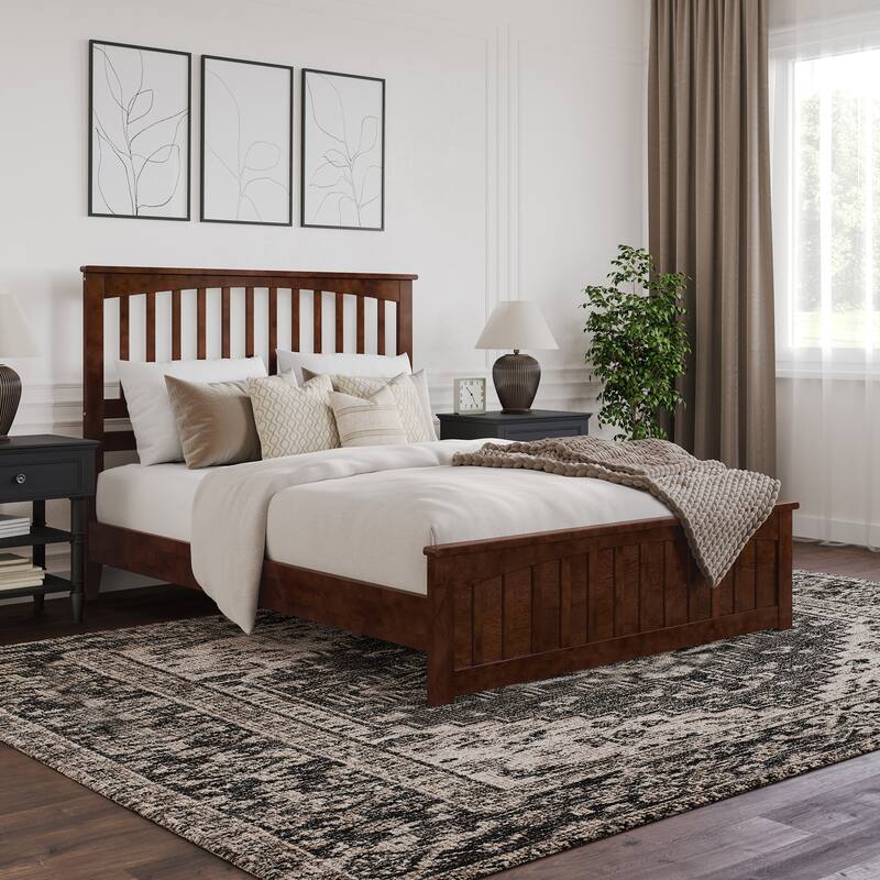 Becket Solid Wood Low Profile Platform Bed with Matching Footboard - Walnut - Queen