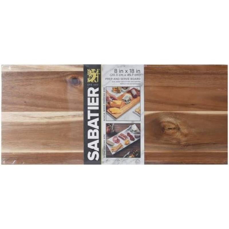 Sabatier Prep and Serve Cutting Board, Acacia/White Stone, 8x18 inch