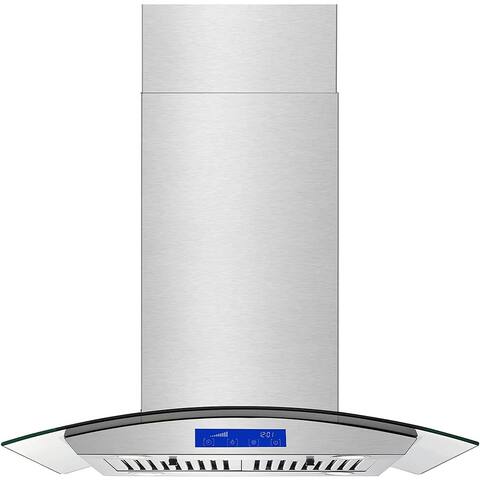 Tieasy Island Range Hood 30 Inch Ceiling Mount Stainless Steel Kitchen Vent Hood Touch Screen Control