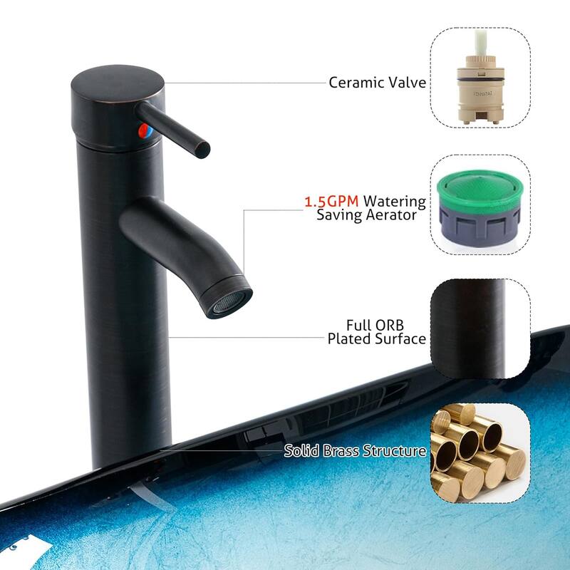 Eclife Artistic Vessel Sinks for Bathroom Vanity Tempered Glass Ceramic Basin