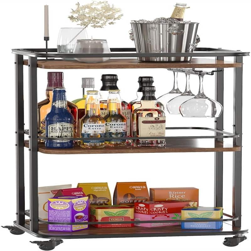 3 Tier Home Bar Serving Cart Kitchen Storage Carts with Wheels