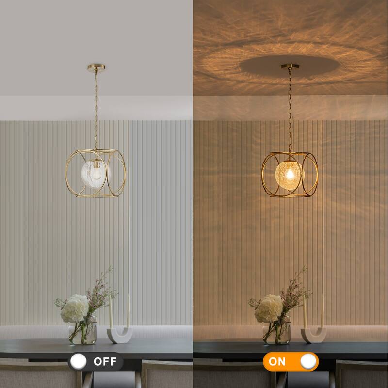 11.5" Metal Frame Clear Crackled Glass Globe Pendant Light Modern - Dia.11.5-in