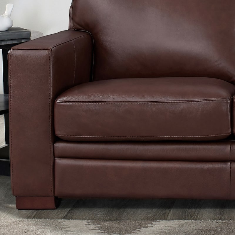 Hydeline Dillon Top Grain Leather Loveseat With Feather, Memory Foam and Springs