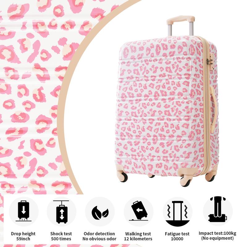 3-Piece, Modern Luggage Sets, Expandable Luggage with Silicone Handles and TSA Lock, for Boarding Travel, Pink Leopard