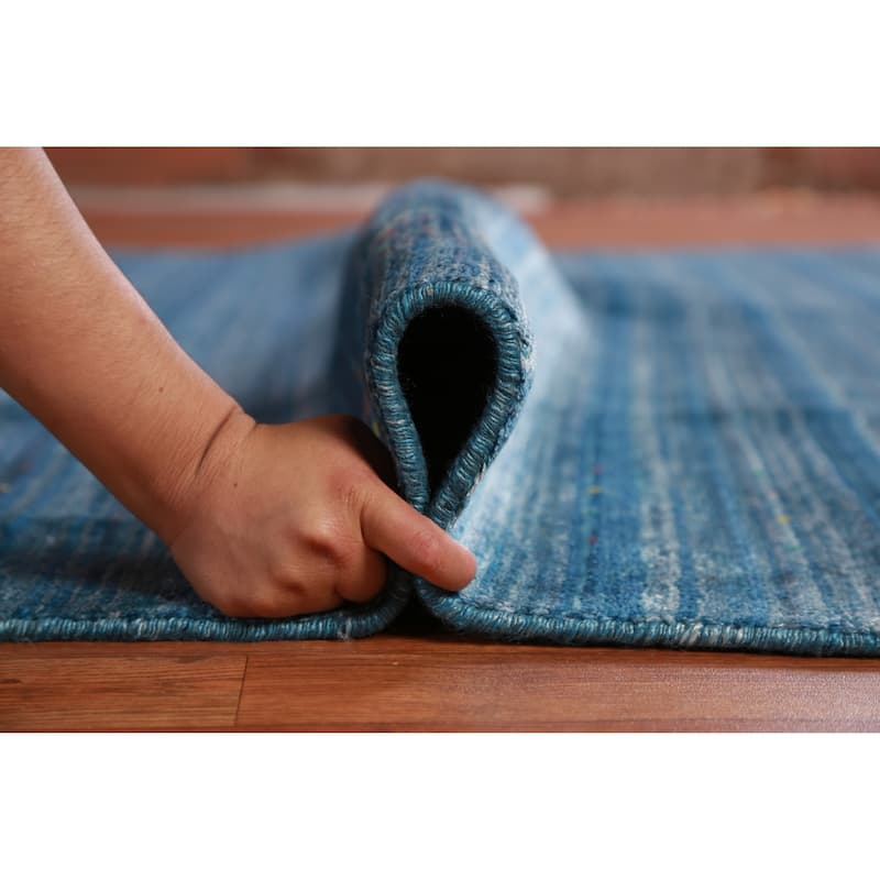 Hand Knotted Oriental 100% Wool Carpet Tribal Tribal Navy Blue & Blues Gabbeh Area Rug - 9' 10'' X 7' 10''