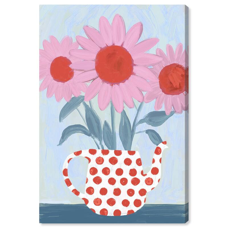Wynwood Studio Canvas Floral and Botanical Pink Sunflowers Pink and Light Blue Bohemian & Eclectic Wall Art Canvas Print