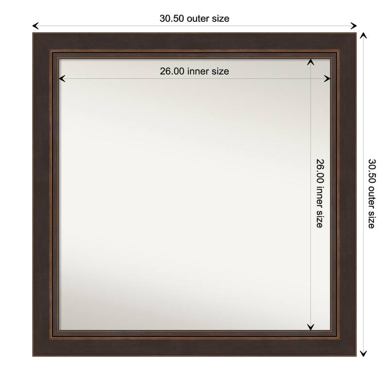 Lara Bronze Framed Non-Beveled Custom Wall Mirror, Bathroom Vanity Mirror - Outer Size: 30.5 x 30.5