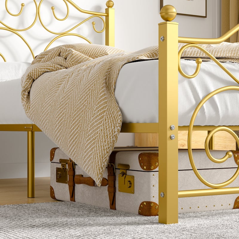 Javlergo 2-Pack Twin Size Victorian Metal Bed Frame for Kids with Headboard & Footboard No Box Spring Needed