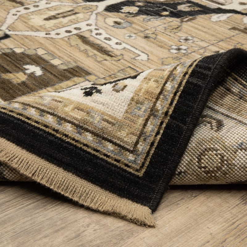 Adelaide Vintage Center Medallion Tan/ Black Wool Blend Area Rug-