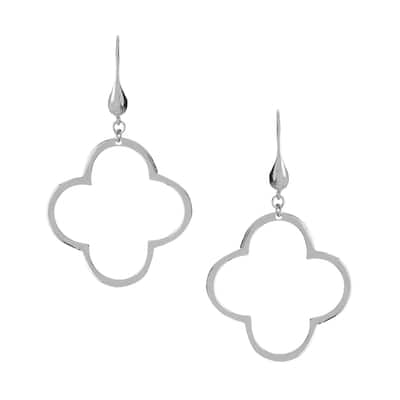Rhodium Polished Clover Dangle Earrings - 1 1/4" Long