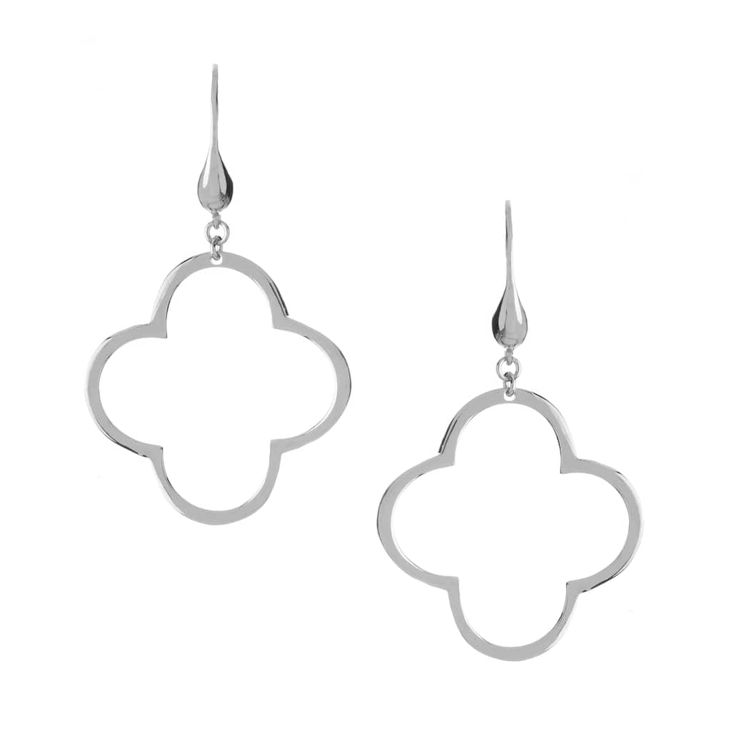 Rhodium Polished Clover Dangle Earrings - 1 1/4" Long