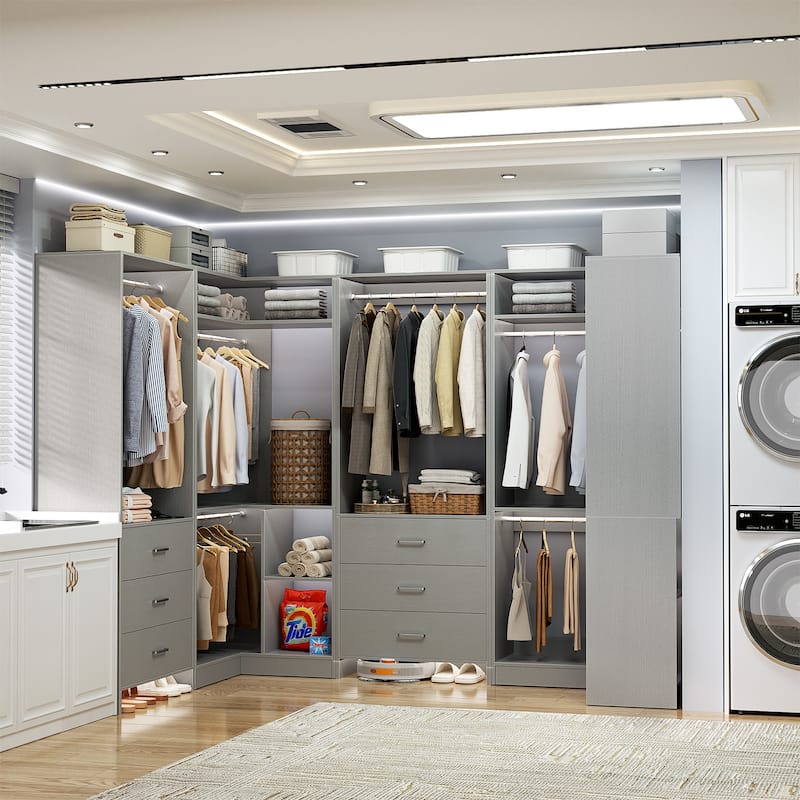 Cimly Set of 4 Closet Organizer with Drawers, U Shaped Freestanding Closet System