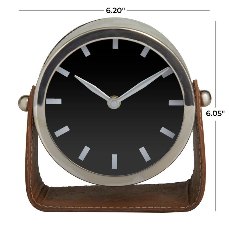 Silver or Gold Stainless Steel Metal Decorative Clock with Leather Stand