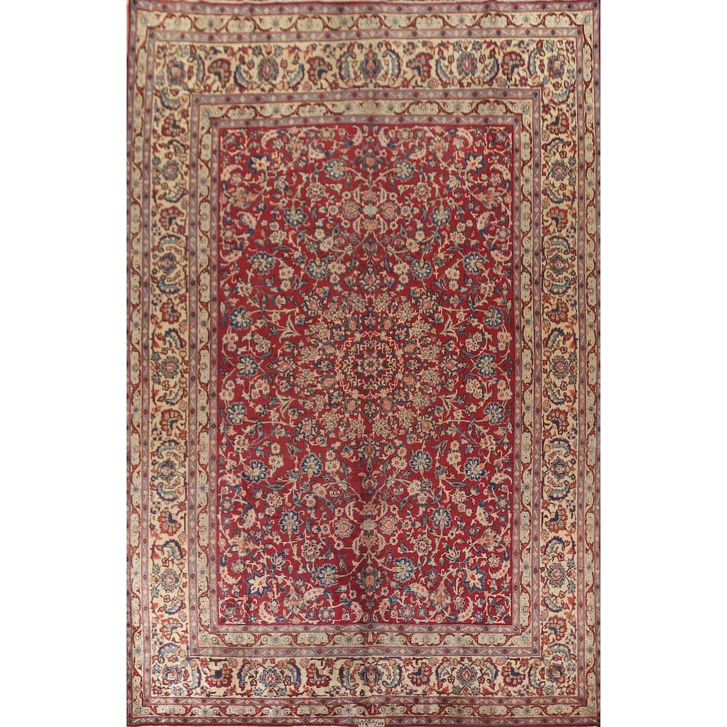 Floral Kerman Persian Large Vintage Rug Handmade Wool Carpet - 9'8"x 13'8"