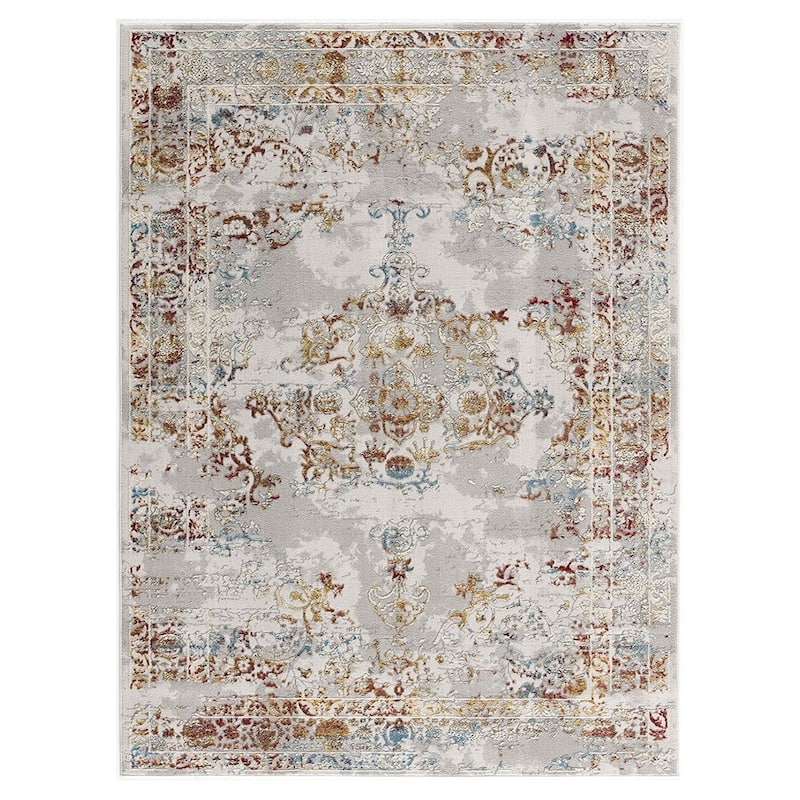 HomeRoots 3' X 5' Gray And Beige Distressed Ornate Area Rug