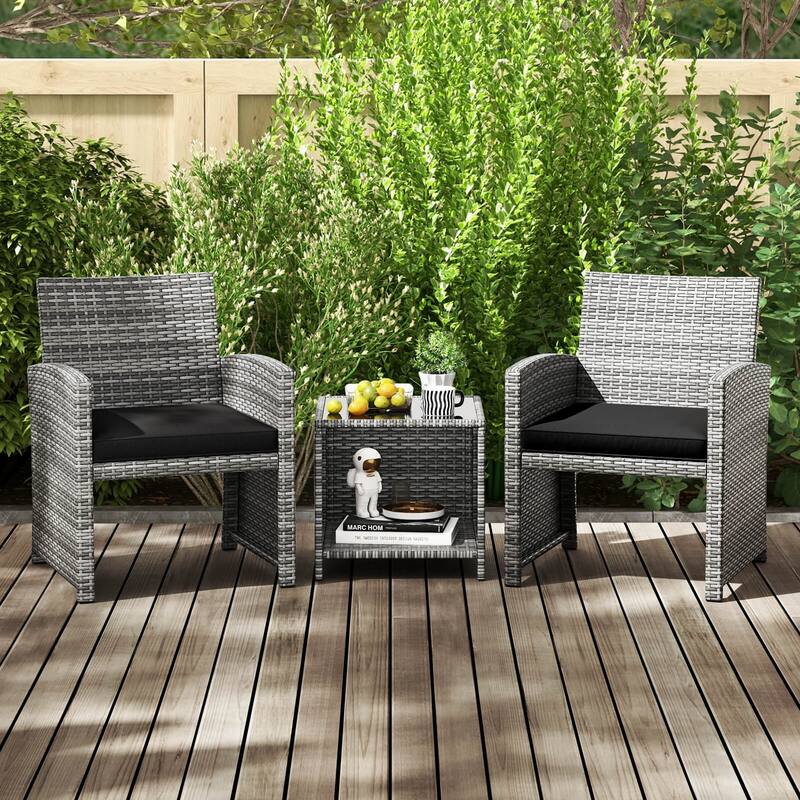 Costway 3 PCS Patio Furniture Set with Tempered Glass Coffee Table & - See Details