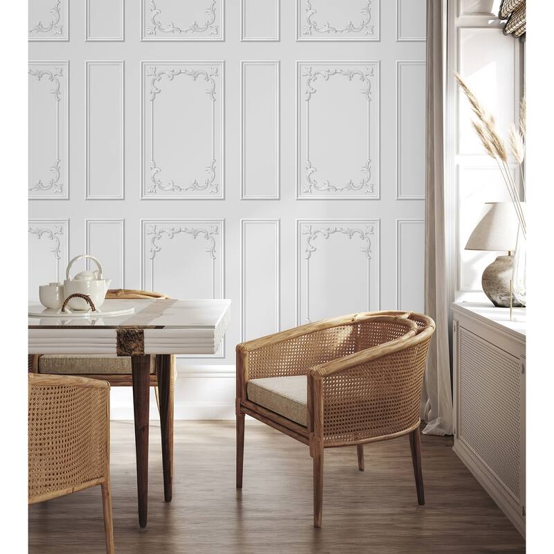 Fine Decor Rhonda White Ornate Paneling Wallpaper - N/A