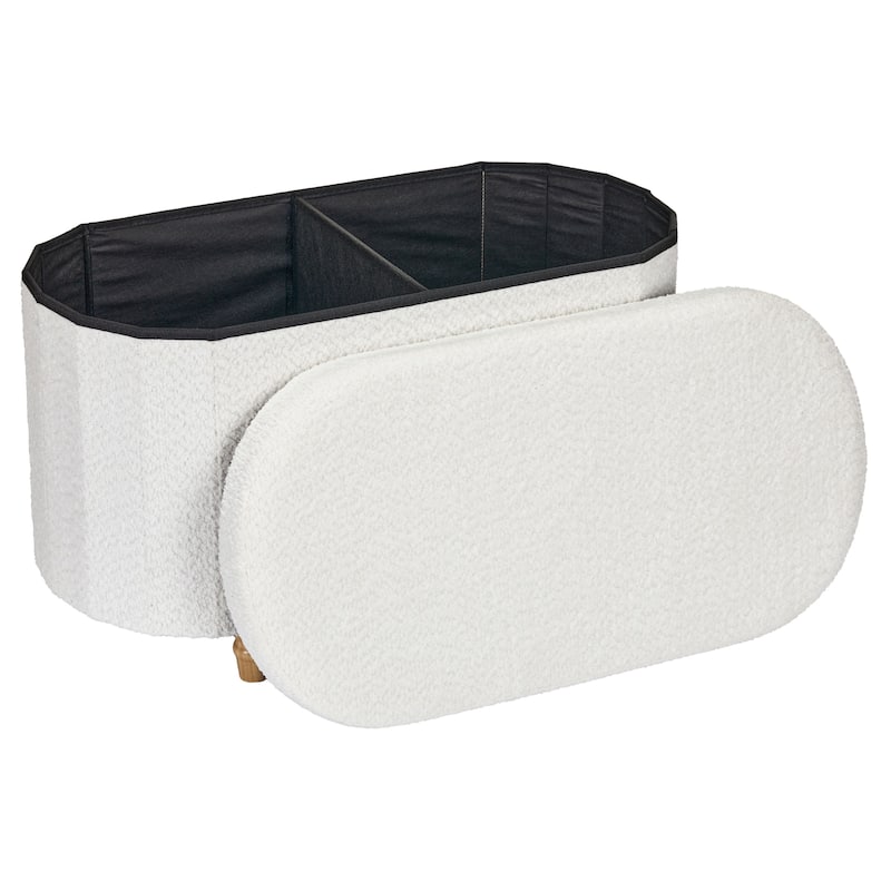 Aria Home Esme Boucle Ivory Storage Ottoman Bench with Hidden Storage