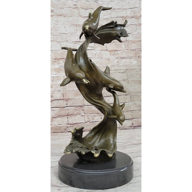 Hand Made Original American Artist Williams Four Imitative Dolphins Swimming Bronze Statue