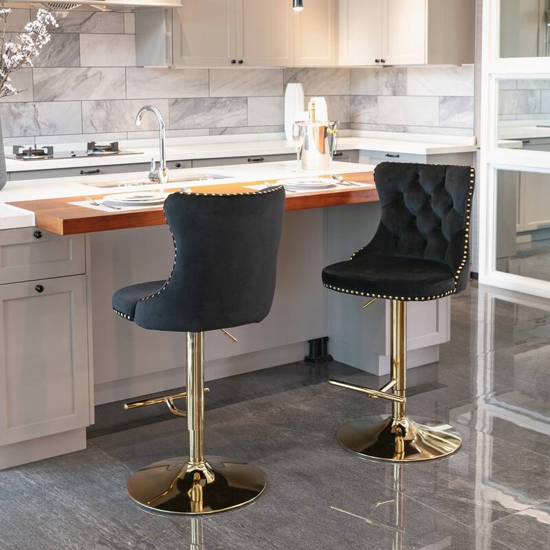 GDF Studio - Riveton Modern Swivel Velvet Upholstered Bar Stools with Tufted Back (Set of 2)