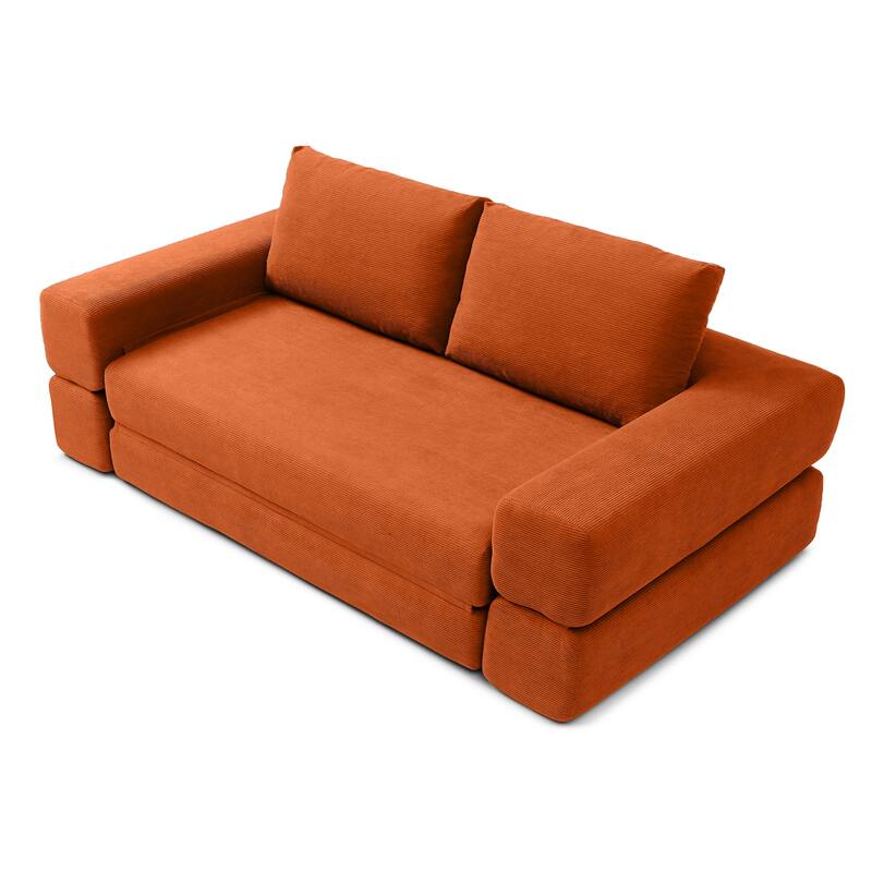 Multi-Functional Folding Sofa Bed Convertible Floor Sofa Couch Lounge Sofa Orange Sleeper Sofa Couch with Pillows