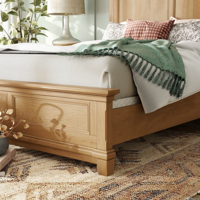 Furniture of America Wellington Farmhouse Natural Oak Solid Wood Panel Bed