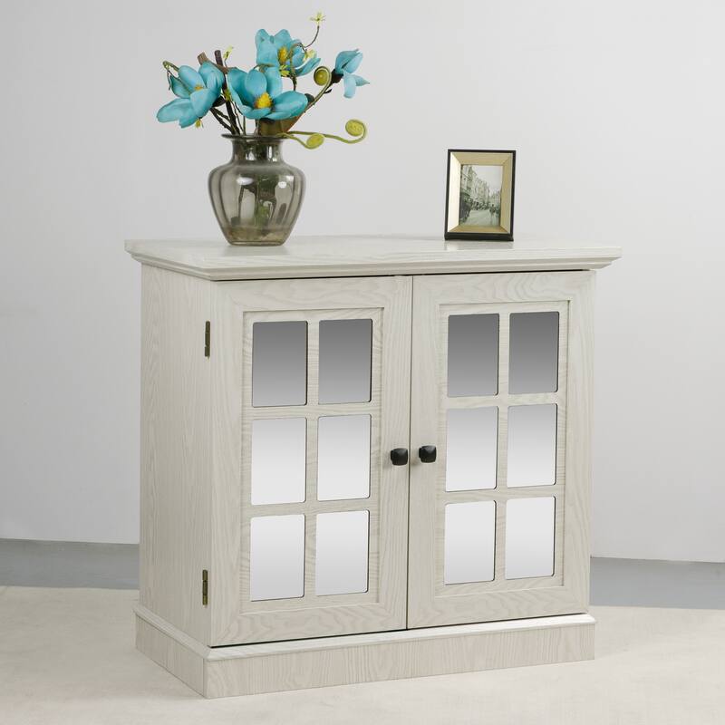 Anmytek 2 Door Acrylic Mirrored Sideboard Cabinet White Wood Grain