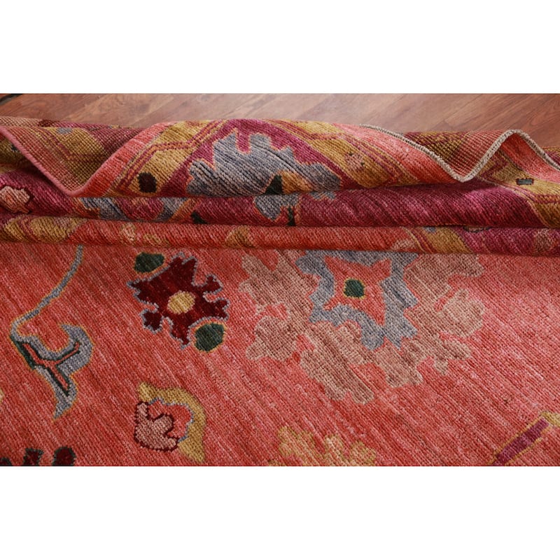 Hand Knotted Oriental 100% Wool Carpet Transitional All-Over Coral Oushak Area Rug - 9' 8'' X 8' 2''