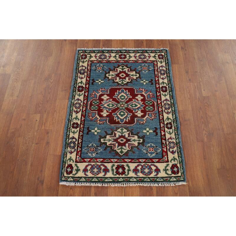 Blue Kazak Oriental Accent Rug Hand-Knotted Traditional Wool Carpet - 2'1" x 3'0"