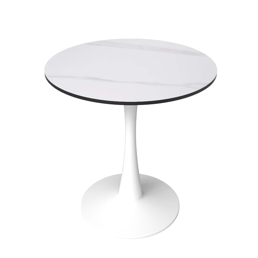 Bristol 27" Round Dining Table Sintered Stone Tabletop & White Stainless Steel Pedestal Base for Kitchen & Dining Room